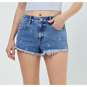PacSun 28 High Rise Festival Cut Off Denim Shorts Butterfly‎ Embroidered Cotton